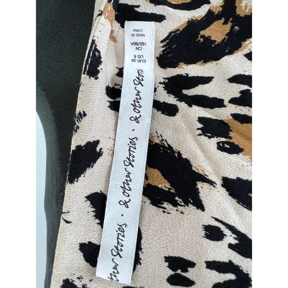 & Other Stories Cream Black Leopard Print Long Sleeve Womens Keyhole Top Size 8 - Picture 9 of 11